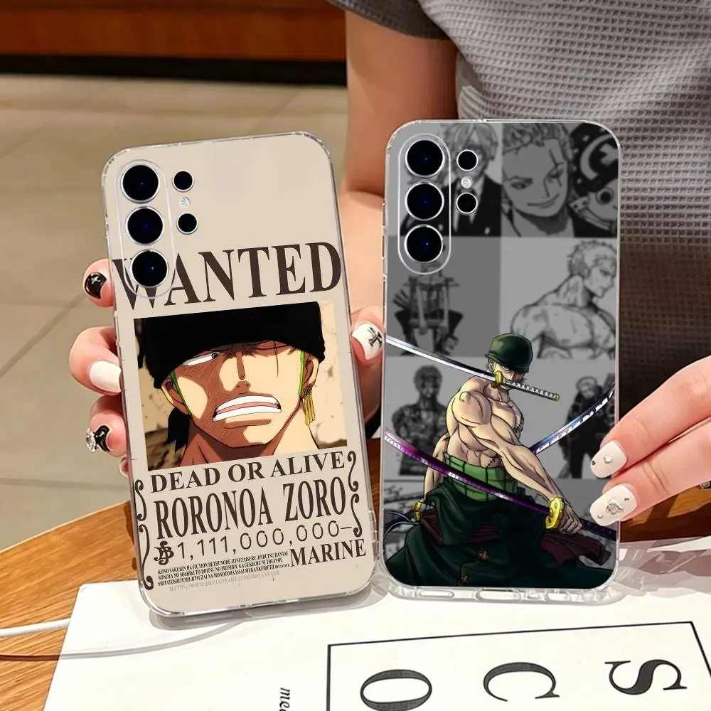 Anime Ones Pieces Zoros Phone Case For Samsung S25,S24,S21,S22,S23,S30,Ultra,S20,Plus,Fe,Note,10,9,5G Transparent Cover
