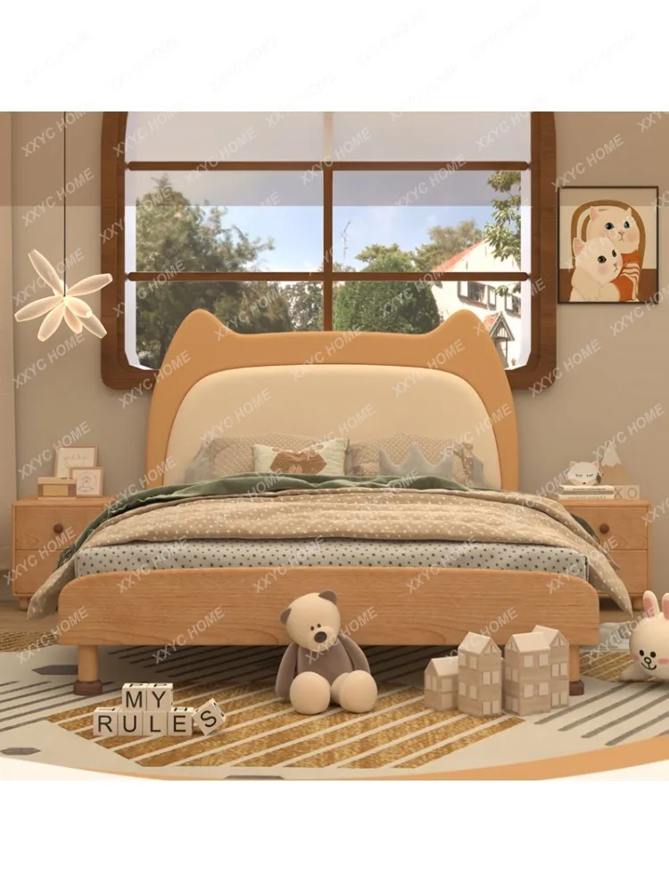 Beech Children's Bed Boy Single Small Bed Solid Wood Girl Princess Bed Wood Color Bedroom Bed