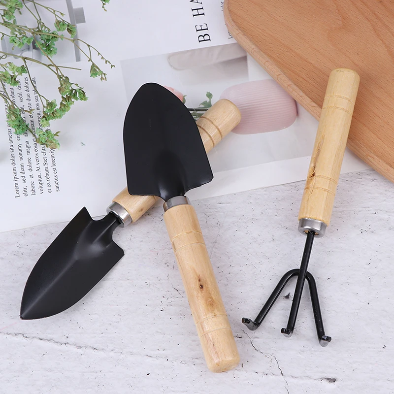 3Pcs/set Mini Garden Tool Sets Shovel Rake Spade Bonsai Tools Set Wooden Handle