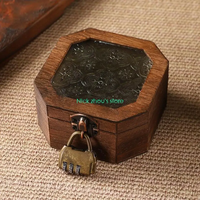 E15E منظم مجوهرات زهري مع صندوق مكياج خشبي بغطاء زجاجي لتزيين خزانة الملابس