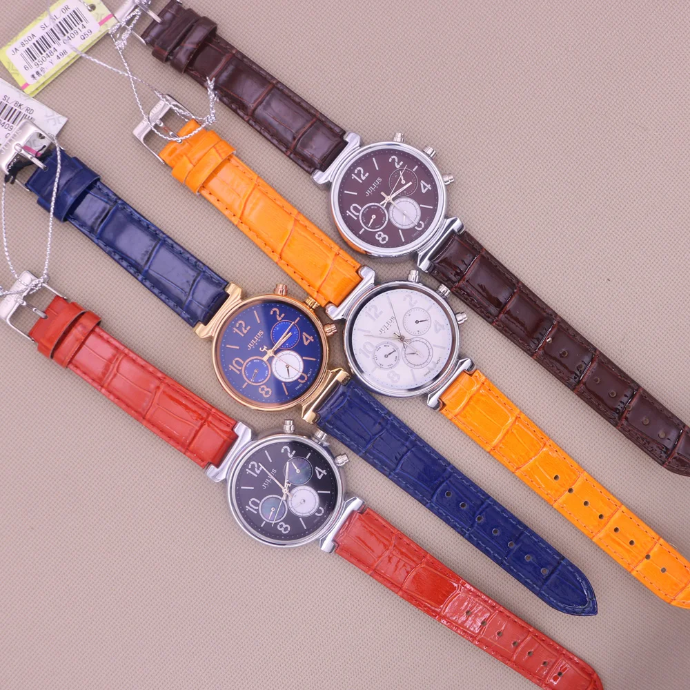 ساعة جوليوس النسائية الحقيقية متعددة الوظائف ISA كوارتز ساعات الموضة أم اللؤلؤ الجلد الحقيقي تاريخ السيارات صندوق هدايا عيد ميلاد فتاة