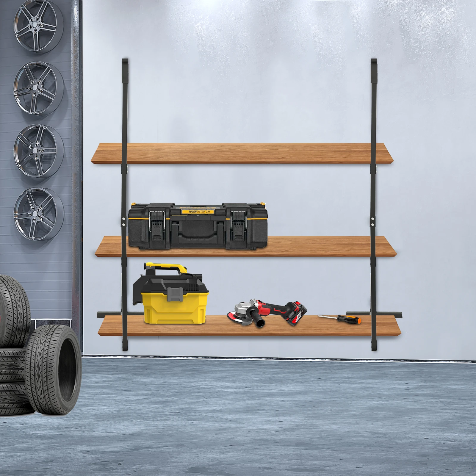 

2 упаковки, трехъярусный стальной кронштейн для полки, черный грузовой контейнер, кронштейны для полки для хранения, настенное крепление для тяжелого хранения в контейнерах