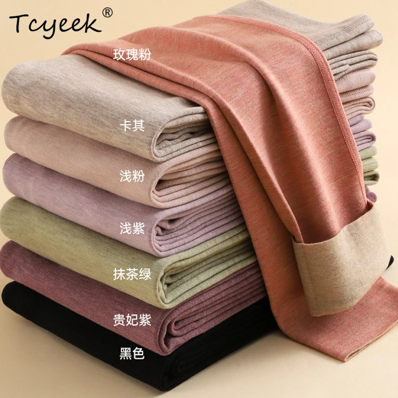 Tcyeek 1.9% Cashmere German Velvet Autumn Pants Women Warm Tight Fitting Winter Plush High Waistline Leggings Pants B3N771QC