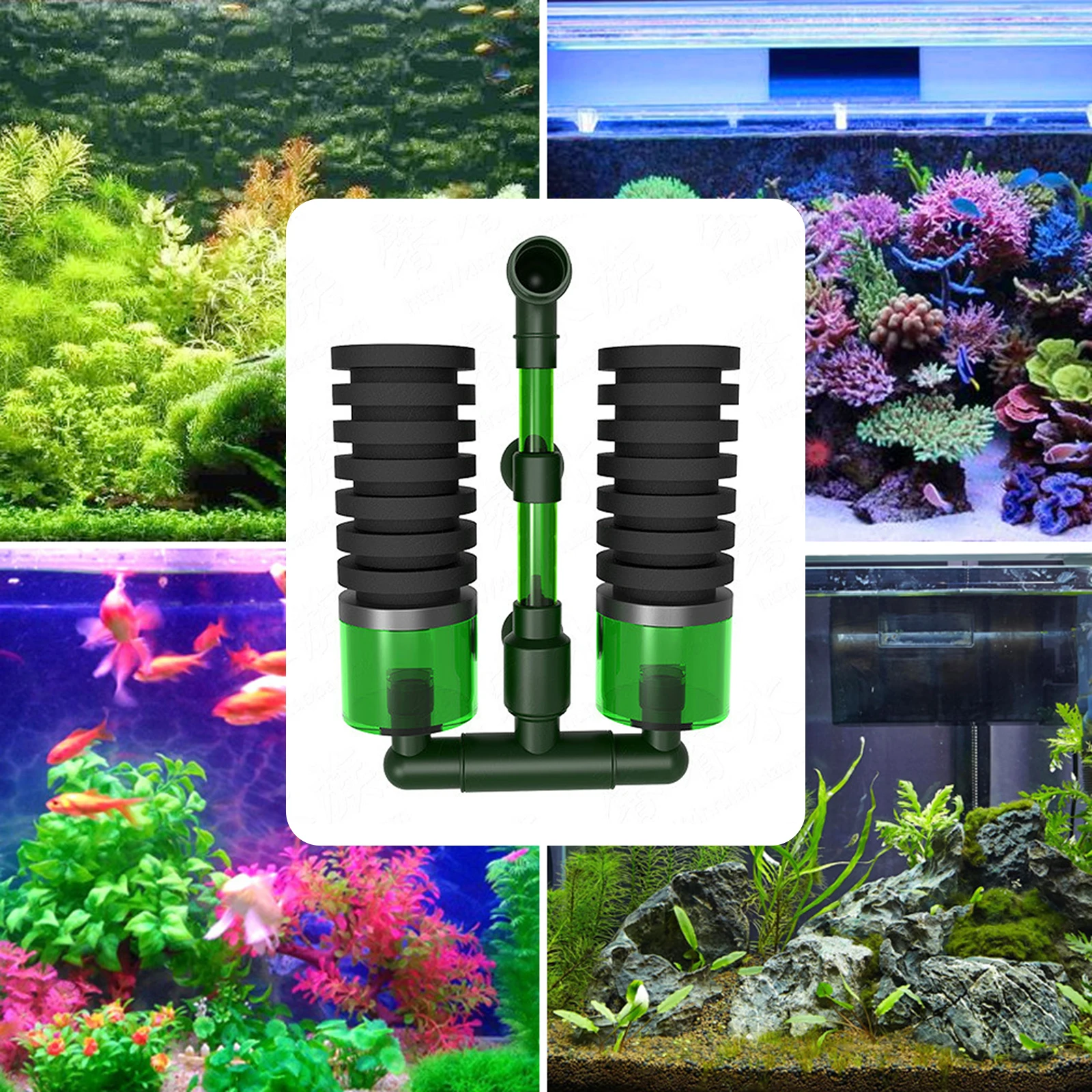 Aquarium Fish Breeding Filters Double Head Biochemical Sponge Filter No Noise Fish Tanks Filtration Device Absorbs Dirt Home Use