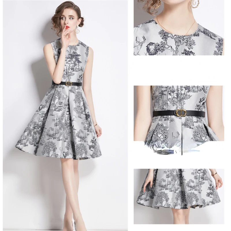 Spring/summer Party Printing New Waist-slimming Skirt Vintage Hepburn Dress for Women Evening Dresses Clothing