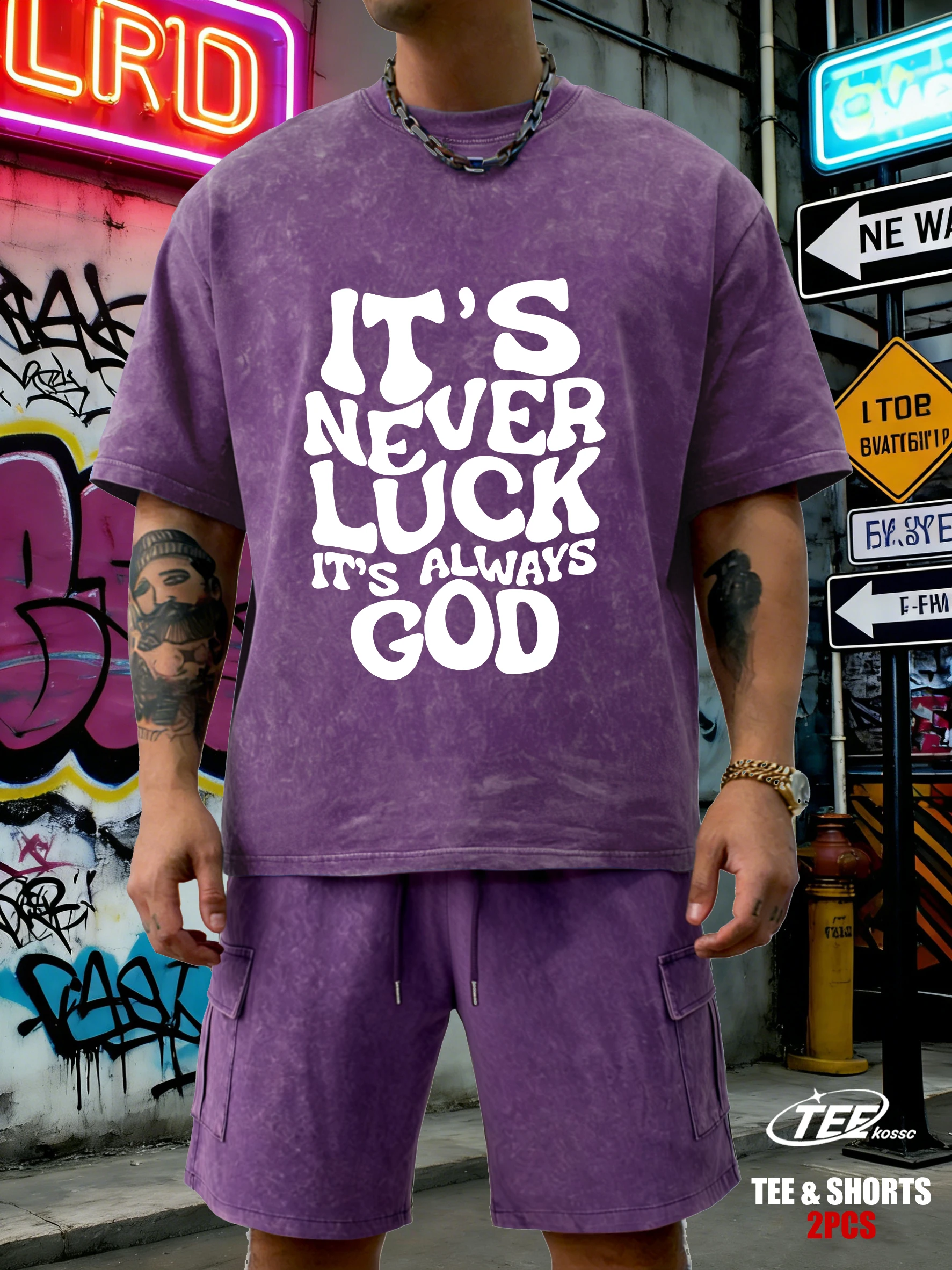 

Мужская хлопковая футболка в стиле ретро с принтом «It's Never Luck It's Always God», модная, свободная, с эффектом снежной стирки, мягкая, стильная.