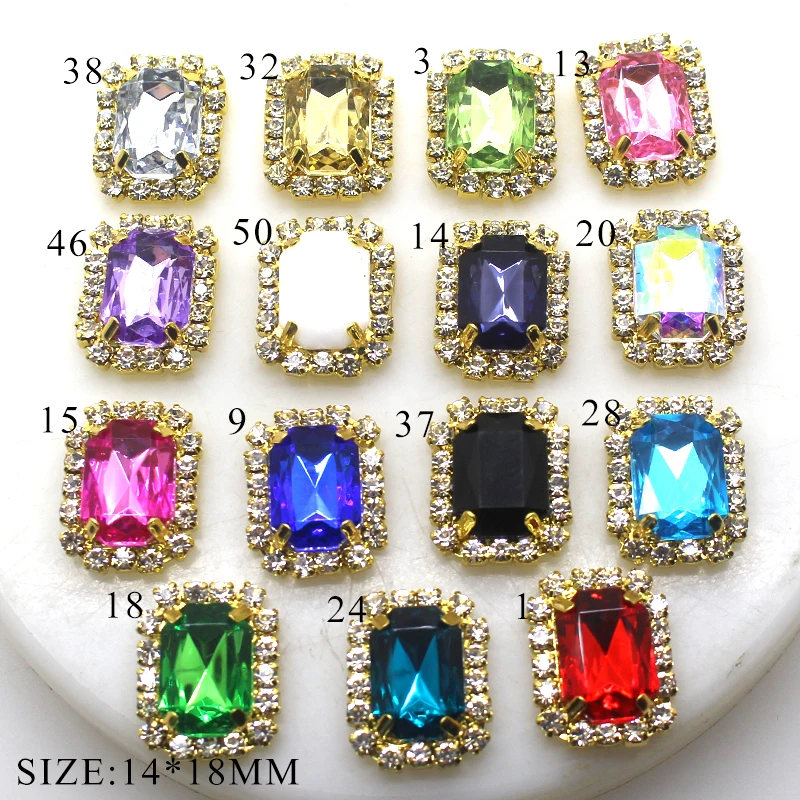 10Pcs 14 * 18MM Rectangular Metal Rhinestone Sewing Accessories Button Diy Wedding Dress Headwear Gift Box Decoration Accessorie