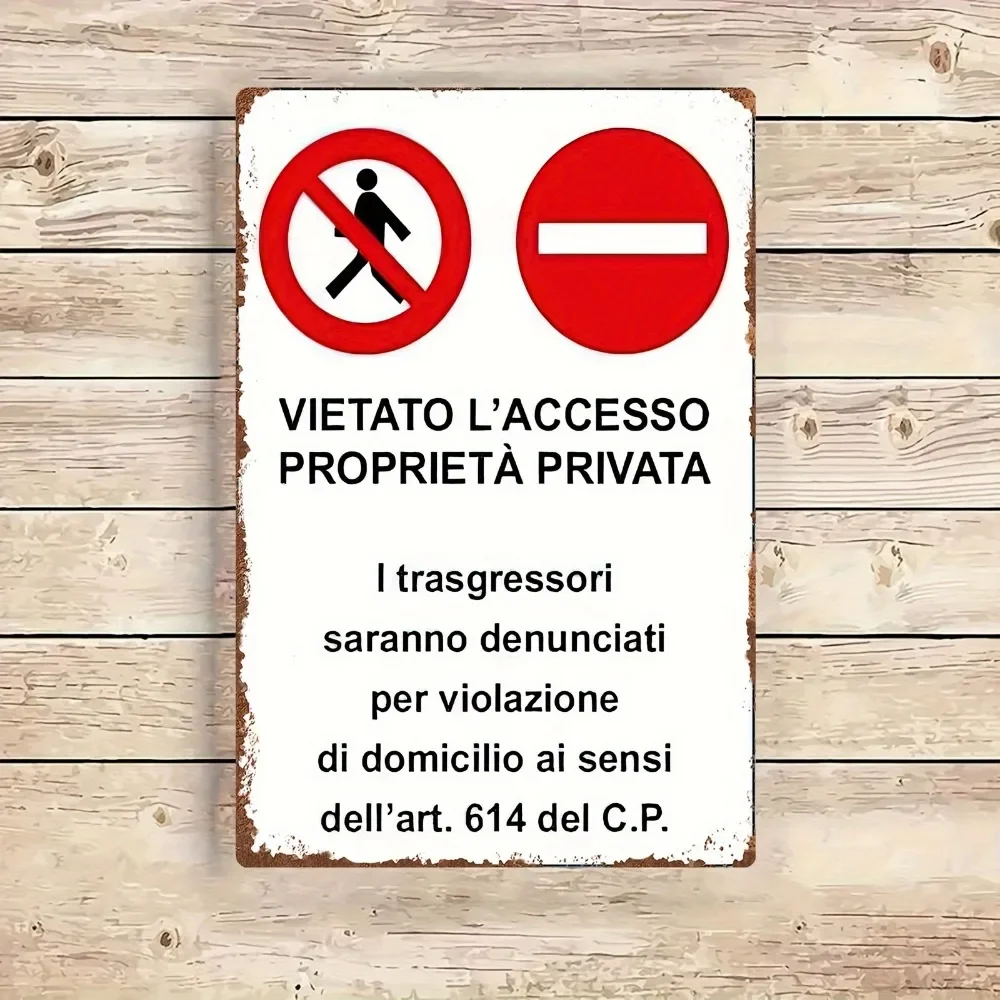 CIFBUY Vintage Italian Private Property No Trespassing Forged Iron Aluminum Wall Art Waterproof Wearproof for Home Office Garage