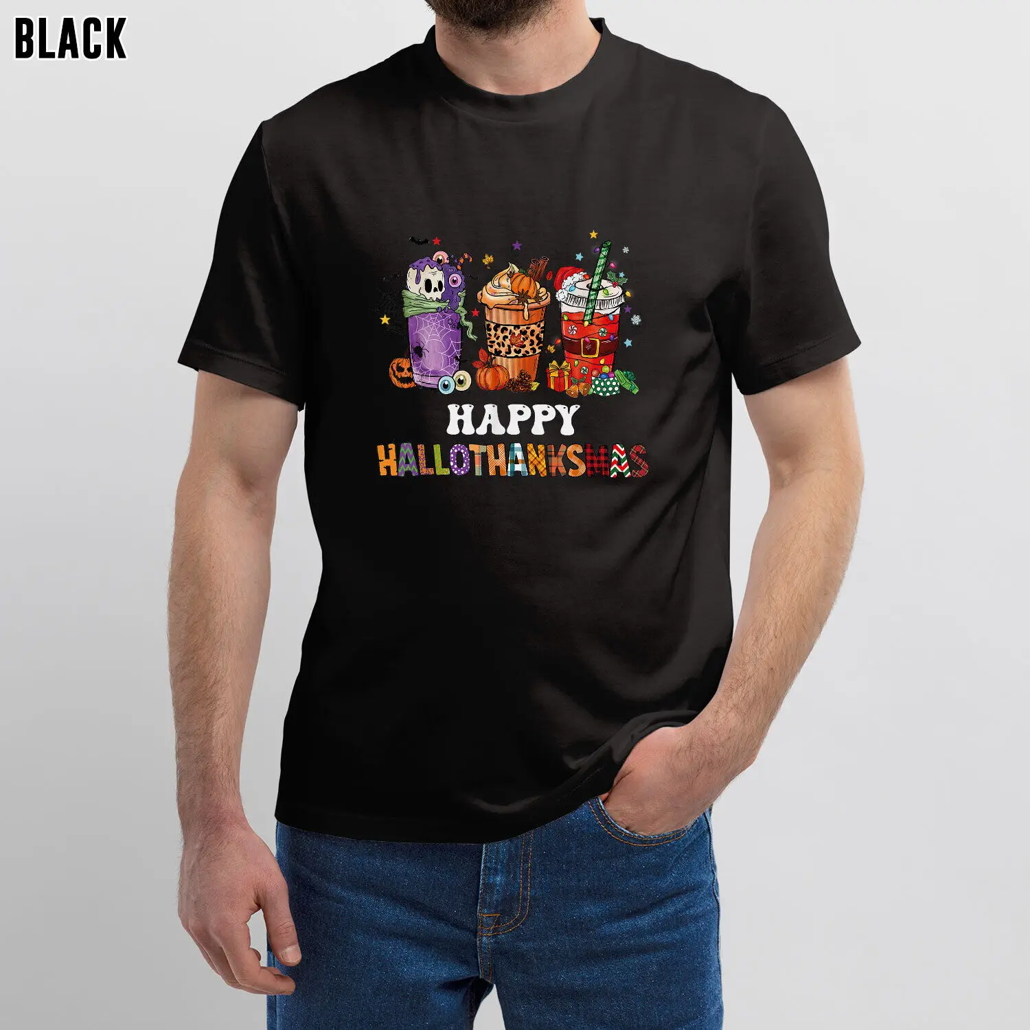 

Happy Hallothanksmas Pumpkin Spice Cups TShirt Perfect Holiday Celebration Gift