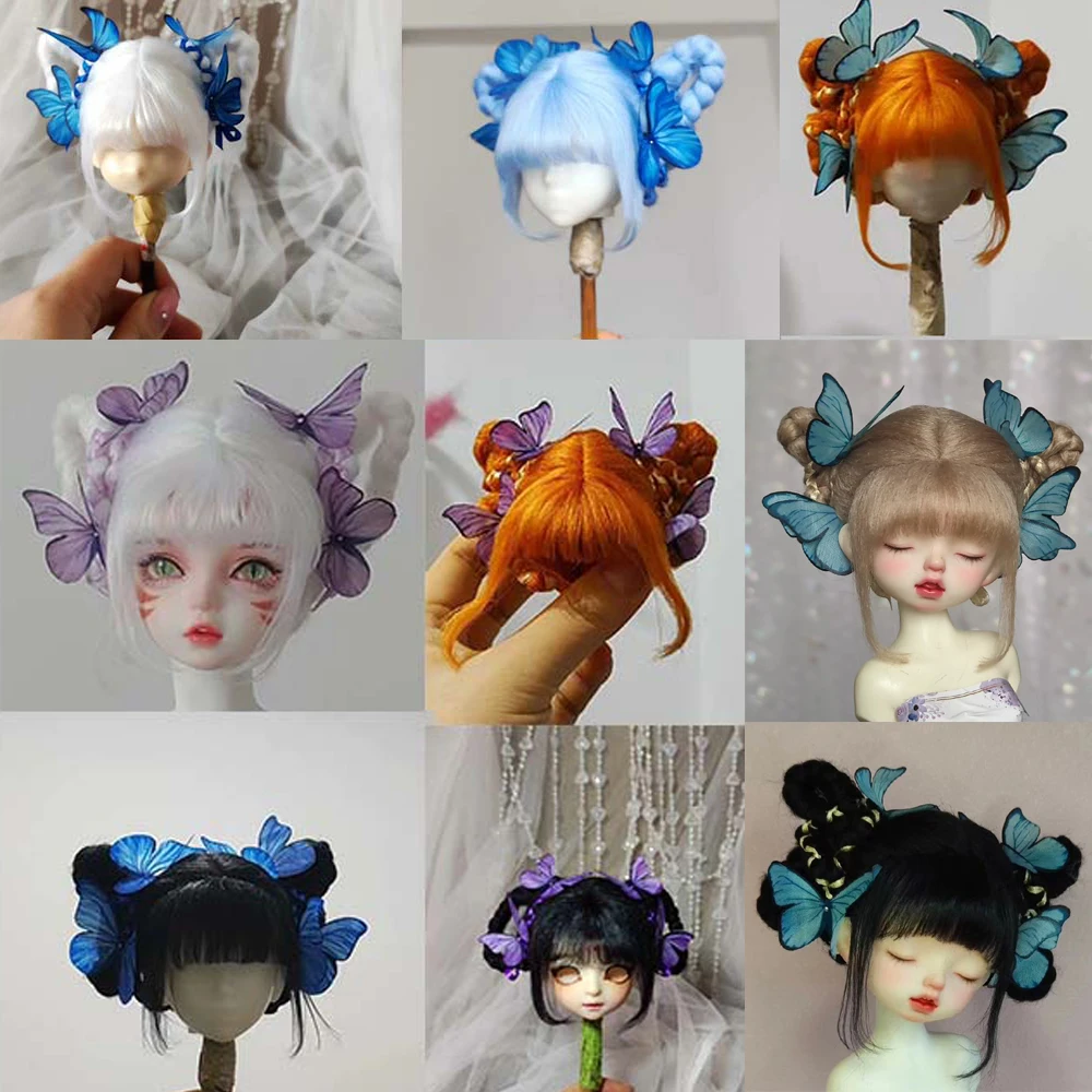 New Doll Wig With Butterfly For 1/8 1/6 1/4 1/3 1/12 BJD Doll Hair Colorful Wig Princess Doll OB11 Fake Hair Wig Can Customized