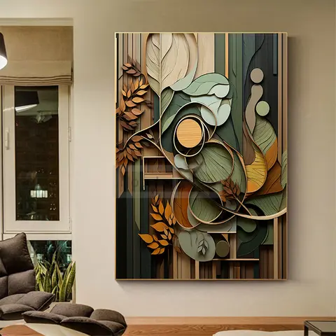 Boho Wood Shapes Botanical Poster Earth Tones Prints Canvas Painting Wall Art Pictures Home Room Organic Textures Modern Decor