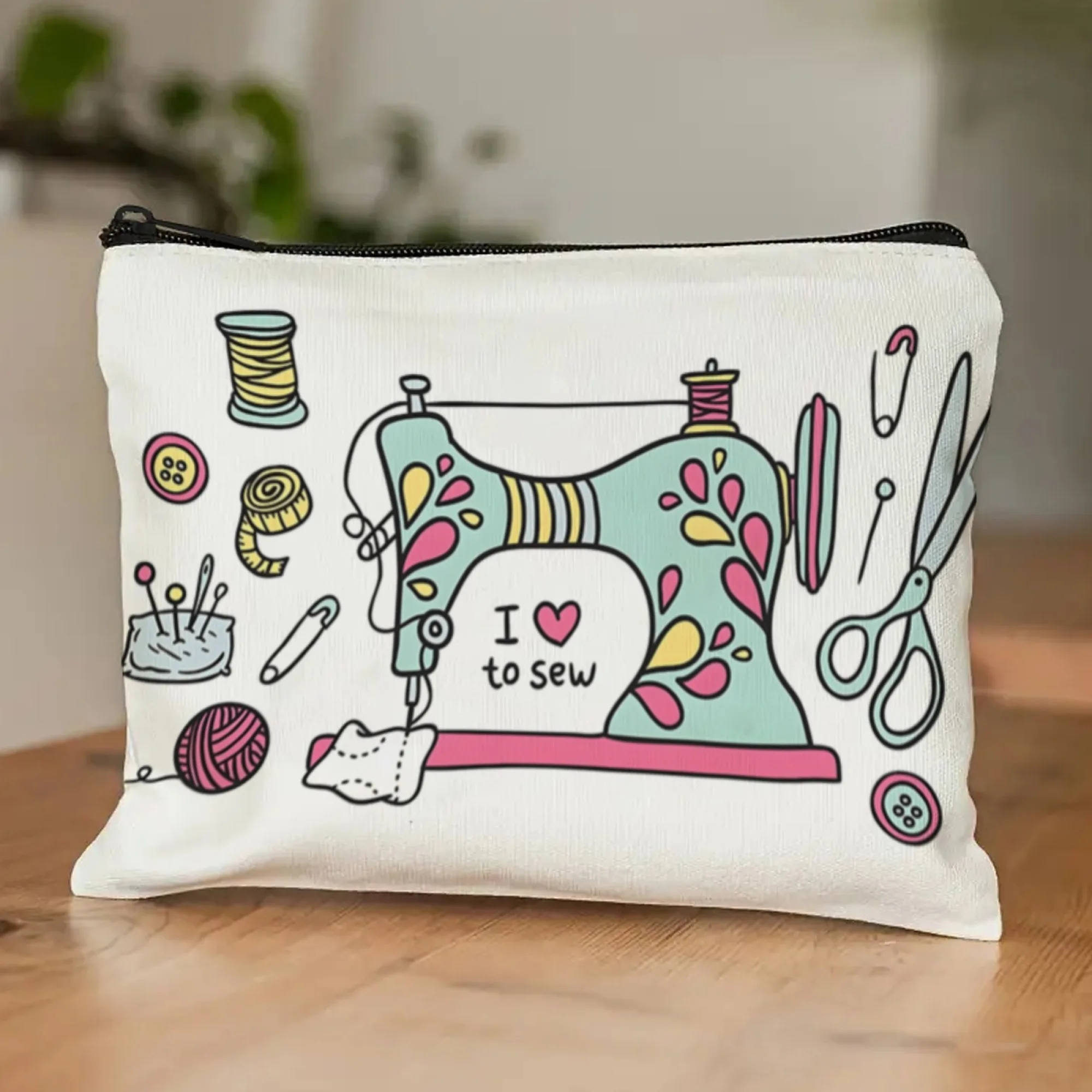 1pcs Polyester Crochet Cosmetic Pouch for Women with Humorous Sewing Design, Makeup Bag for Travel, Business Toiletry Bag