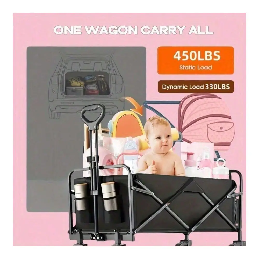

All Terrain Heavy Duty Folding Cart Large Capacity For Camper Ideal For Yard, Shopping, Sports, Outdoor Gardening Equipment Bla