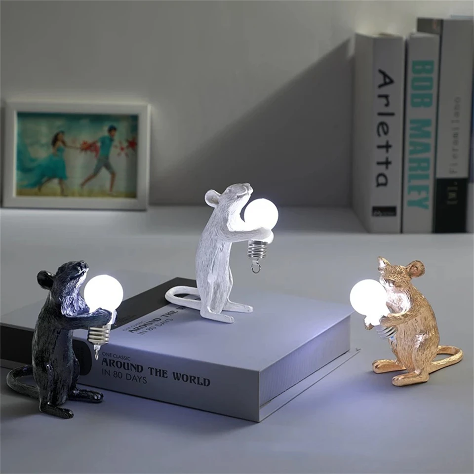 Nordic LED Mouse Lamp Reading Light Mouse Light DIY Animal Night Lights Resin Night Lamp Girl Boy Birthday Gift Home Decoration