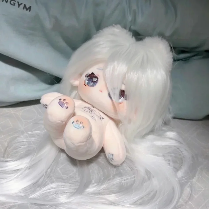 Genshin Impact Shenhe White Hair Girl, 20cm Nude Body Plush Doll Toys, Plushie Recheado Macio, A6422