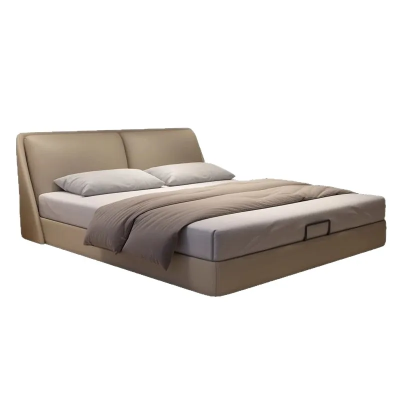 Minimalist leather minimalist high-end double bed light luxury modern small apartment simple storage wedding bed double