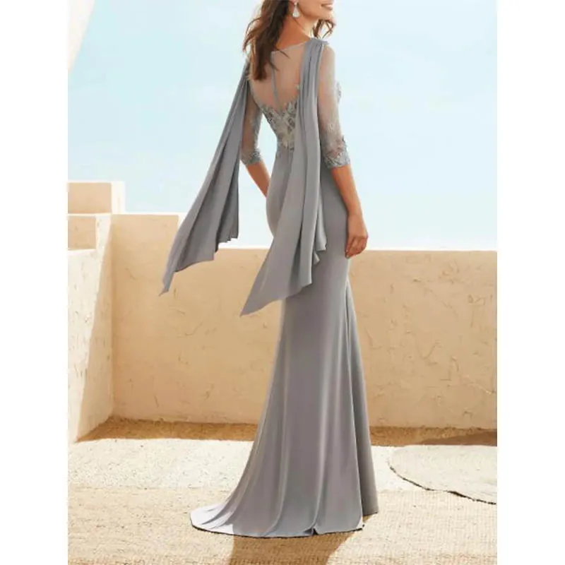 

Elegant Luxury Mother Of The Bride Dresses Mermaid Appliqued Long Wedding Party Gown 3/4 Sleeve Robe ﻿