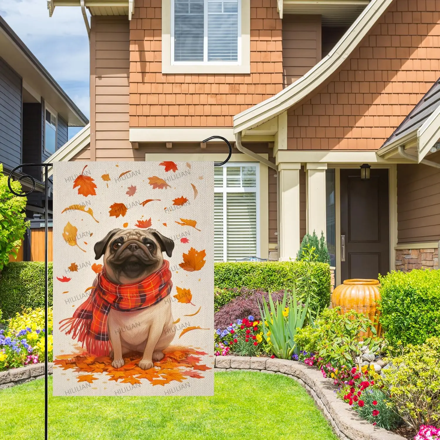 Pug-Dog Fall Dog Garden Flag for Outside Welcome Garden Flags Thanksgiving 12x18 Double Sided Front Yard Small Flag Burlap Verti