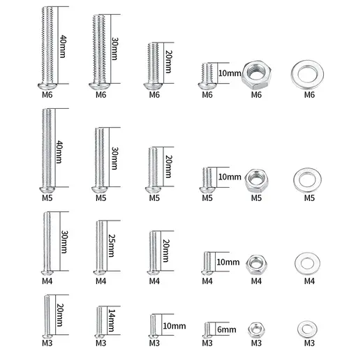 Imagen 2 del producto Kit de combinación de perno de tornillo, tuerca y arandela plana de 1080 piezas, juego de tuercas y perno hexagonal de cabeza plana ranurada cruzada métrica, M3/M4/M5/M6