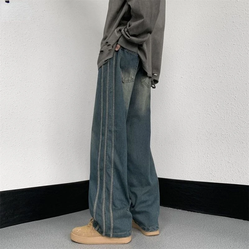 

Wide Leg Pants Men Sweatpants Male Loose Casual Jeans 2023 Spring Men Vintage All-match Korean Fashion Denim Trousers A132