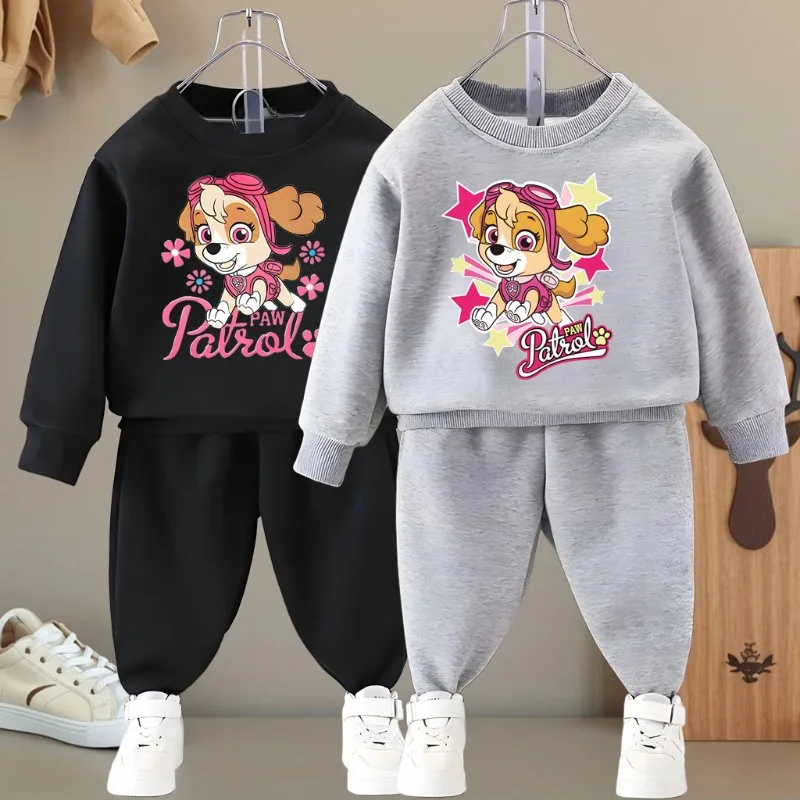 PAW PATROL Cartoon Printed Girls O Neck Hoodies and Long Pant Two Piece Sets Kids Casual Sweatshirts Set Children's Tracksuit
