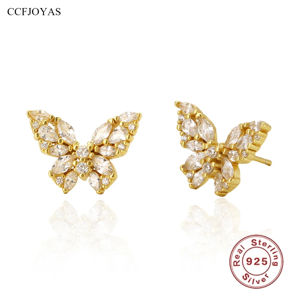 

CCFJOYAS French Light Luxury 925 Sterling Silver Butterfly Full Zircon Stud Earrings for Women Exquisite Super Flash Earrings