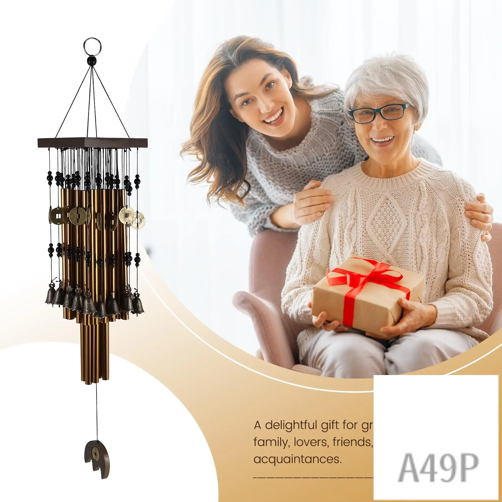 

P4-Outdoor Indoor Metal Tube Wind Chime With Copper Bell Large Windchimes For Yard Patio Garden Terrace Decoration 80Cm