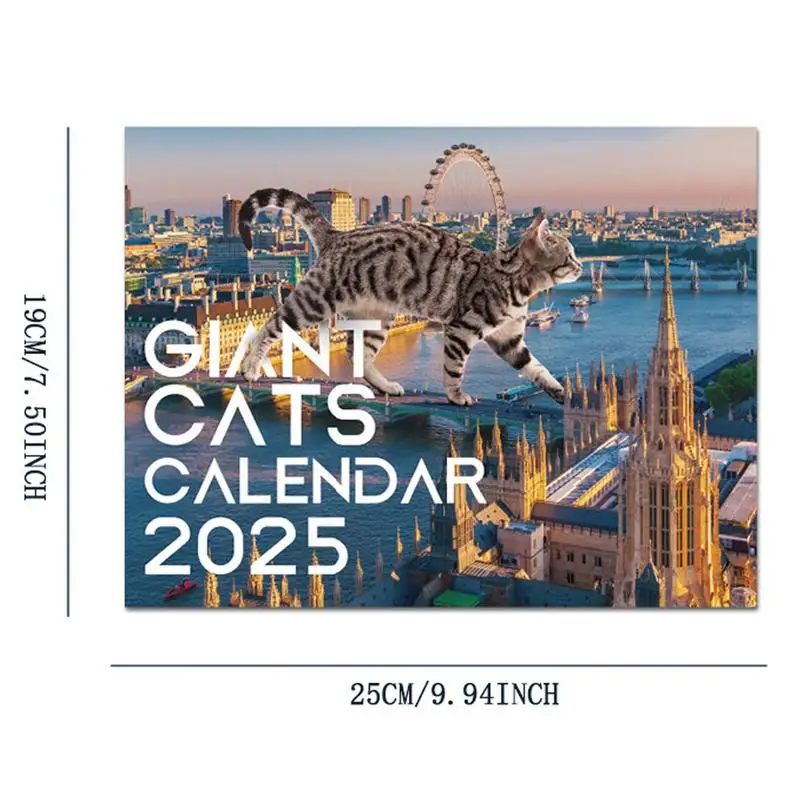 2025 Wall Calendar UK City 12 Months January To December Calendar Cute Illustrations Giant Cats Planner Monthly Calendar For