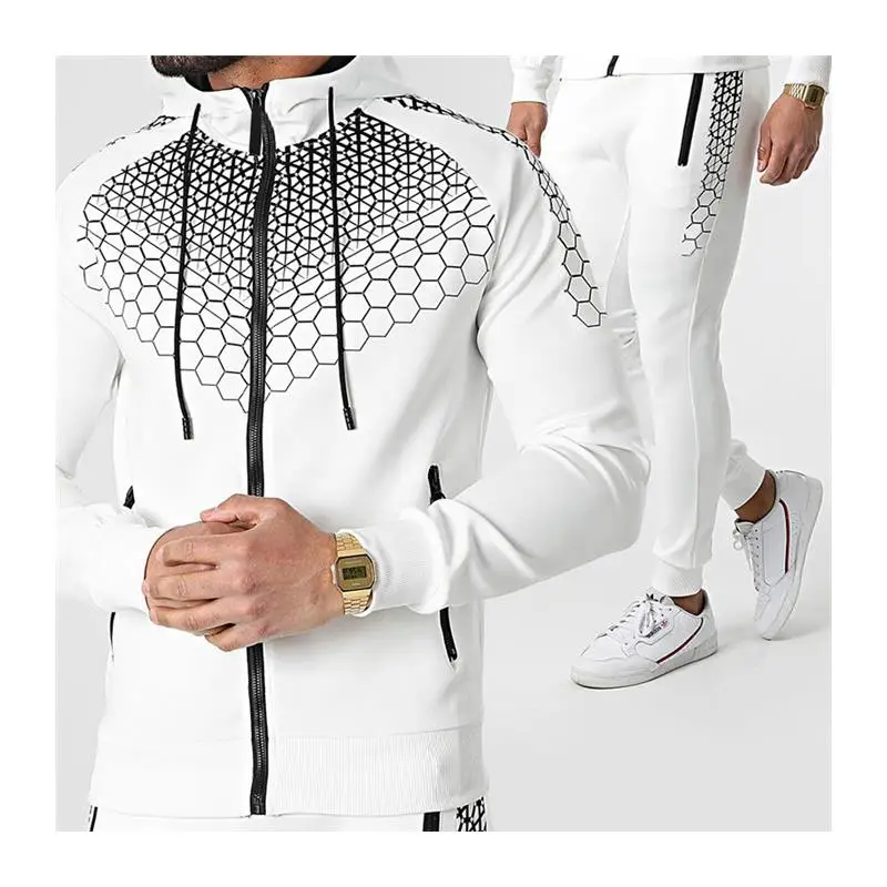 

202 New Autumn Winter Hooded Sports Suit Electronic Honeycomb Light Board Long Pants Set Men's Casual Sportswear