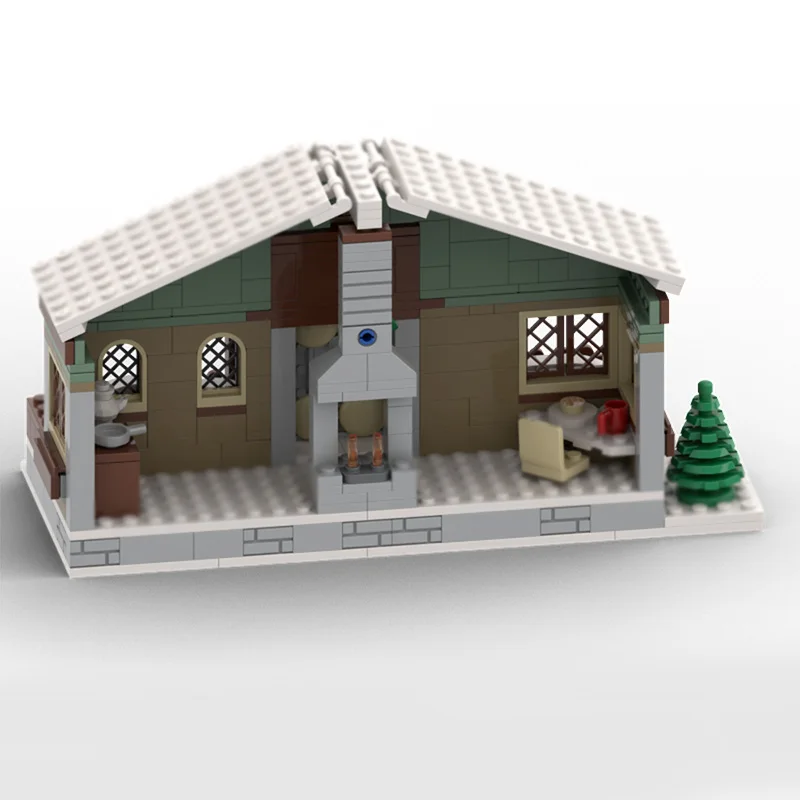 City Street View Modello MOC Mattoni da costruzione Villaggio invernale Cabina accogliente Tecnologia modulare Regali di festa per bambini Assemblare il vestito giocattolo