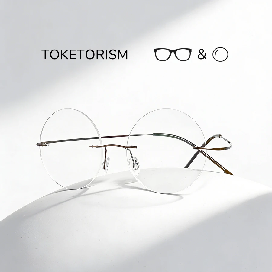 

Toketorism Round Rimless Prescription Eyeglasses For Men And Women Customized Multifocal Glasses