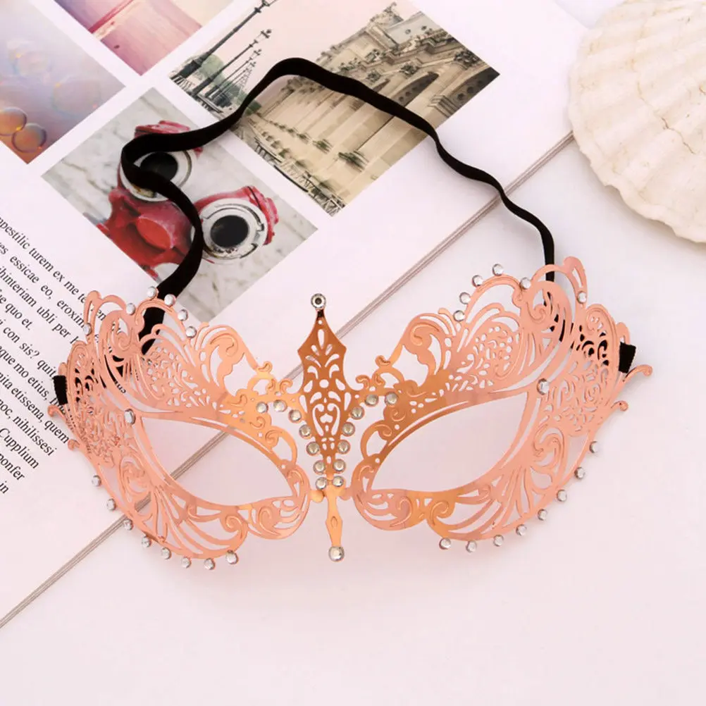 Lightweight Rose Gold Metal Half Face Mask Hollow Drill Fashion Masquerade Carnival Party Mask Masquerade Ball Masks