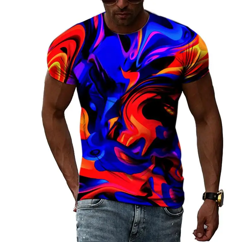 Summer Fashion Abstract Color Graphic T Shirts For Men Casual 3D Print Tee Hip Hop Harajuku Personality Round Neck Short Sleeve