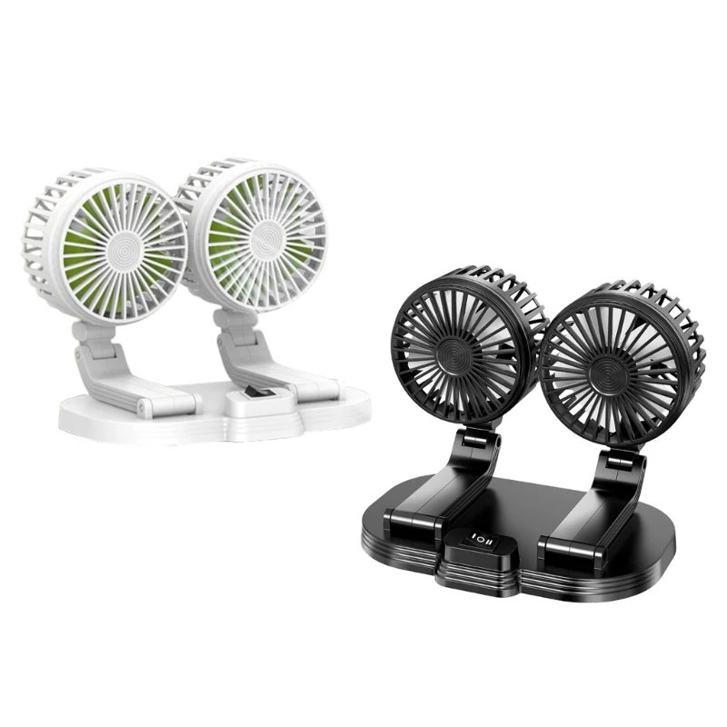 

28GB Car Dual Head Fan 360° Rotation 2 Gear Adjustable Cooling Fan for Vehicles Office Dashboard Mount USB Powered Cooler Fan