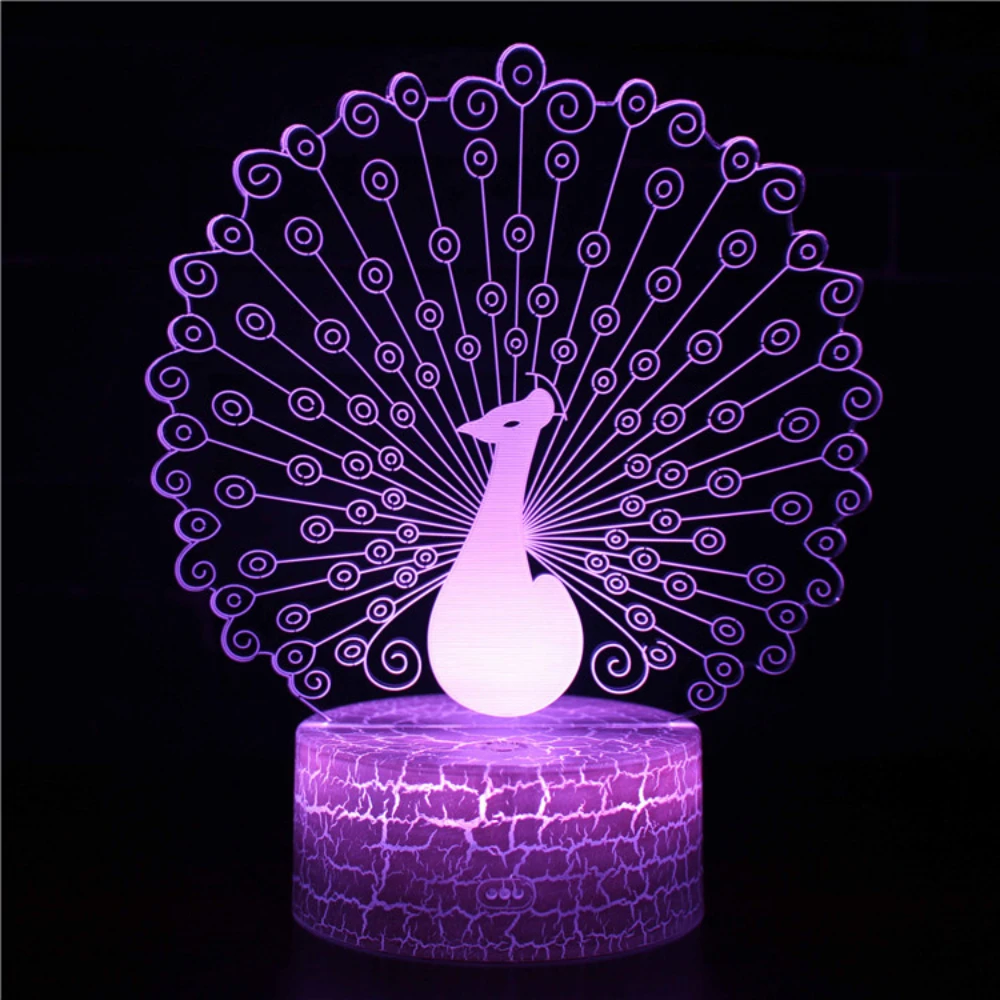 Nighdn Peacock 3D Acrylic Table Lamp for Room Decor Children\'s Night Light Bedroom Decoration Christmas Gift USB Bedside Lamp