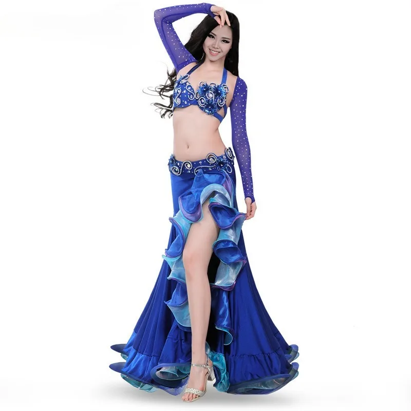 Aangepaste vrouwen buikdans pak Egyptische oosterse dans kostuum team concurrentie prestaties jurk buikdansen beha riem