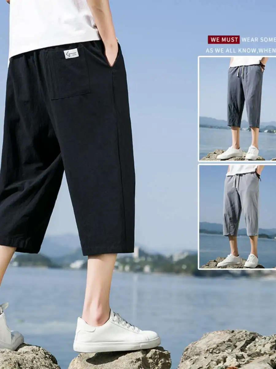 

Summer Men's Loose Cotton Linen Shorts Casual Thin High Waist Length Shorts Outdoor Inner Wear Six Seven Eight Nine Points