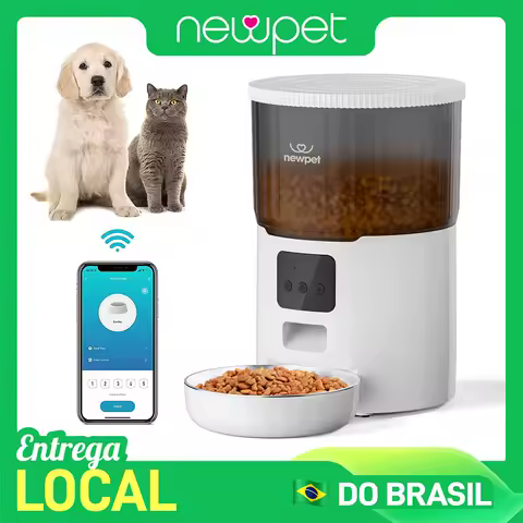 Alimentador automático Newpet de 4 litros para gatos; Alimentador inteligente com WiFi para cães, com sistema de distribuição em espiral e gravador de voz; Dispensador de ração para gatos de grande capacidade