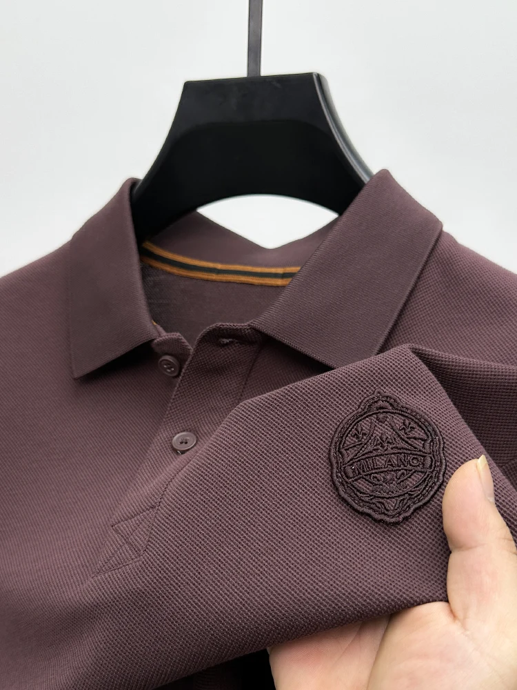 High quality luxury silk cotton Polo men\'s short sleeved lapel new classic casual designer embroidery trend Korean New top