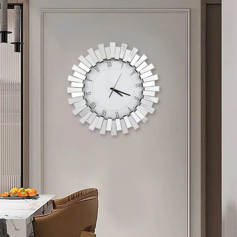 

Fashionable and Minimalist Glass Patchwork Mirror Light Luxury Modern Living Room Foyer Wall Mounted Decorative Clock