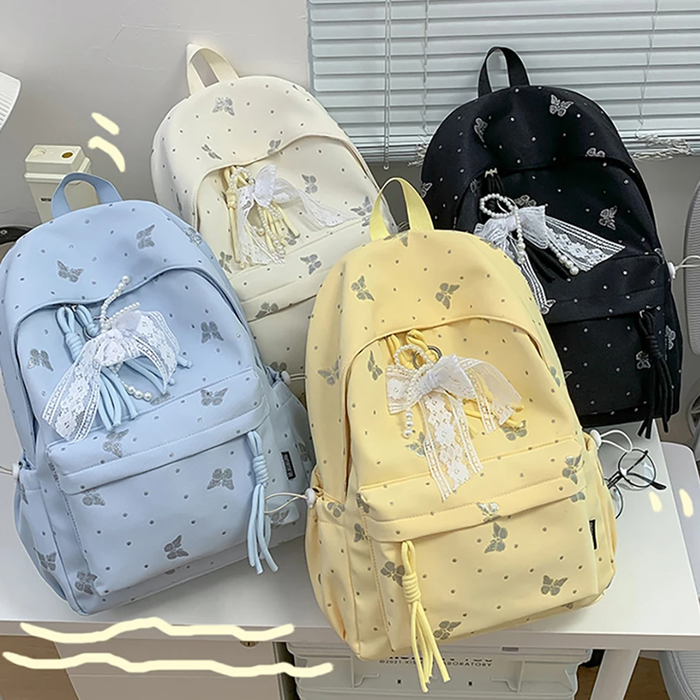 Girls Butterflies Print Aesthetic Backpack Large Capacity Spacious Multi-Pocket Organization For Back-To-School Commuting Travel