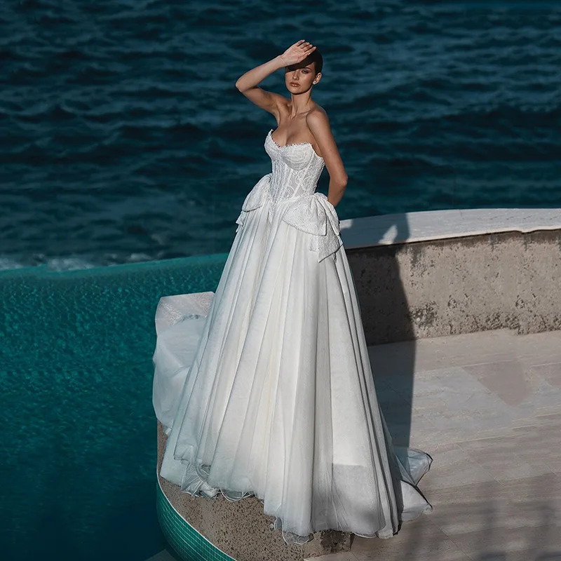 

Eightree Boho Beach A-Line Wedding Dresses Elegant Lace Sweetheart Bridal Dress Long Princess Wedding Ball Prom Gowns Customized