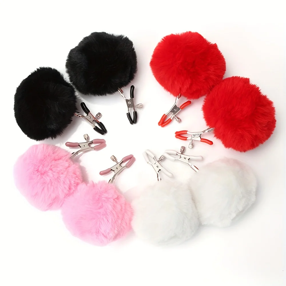 

Furry Plush Large Bell Nipple Clips Adjustable Tightness Breast Clamps BDSM Adult Flirting Sex Play Toys For Women and Couples