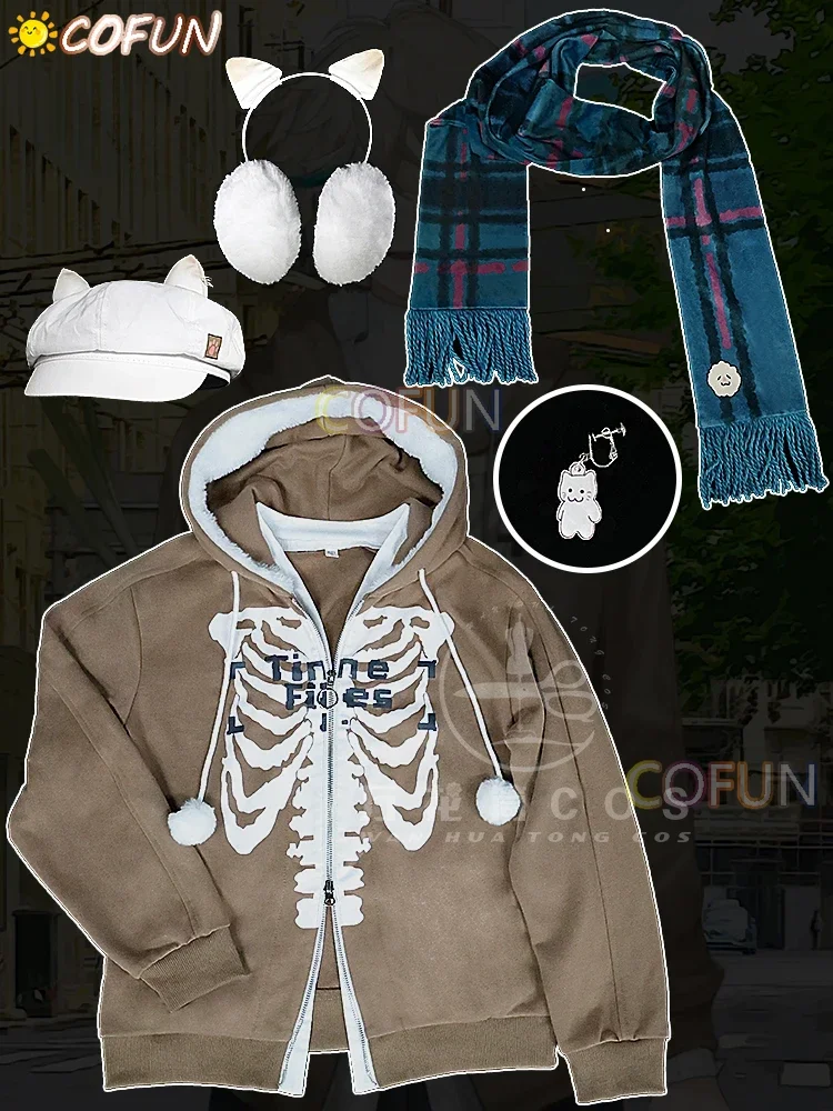 COFUN VTuber VirtuaReal AZA Cosplay Costume Halloween Game NIJISANJI Daily Wear Outfits clothing Hat+earring+scarvf+hoodie+ Head