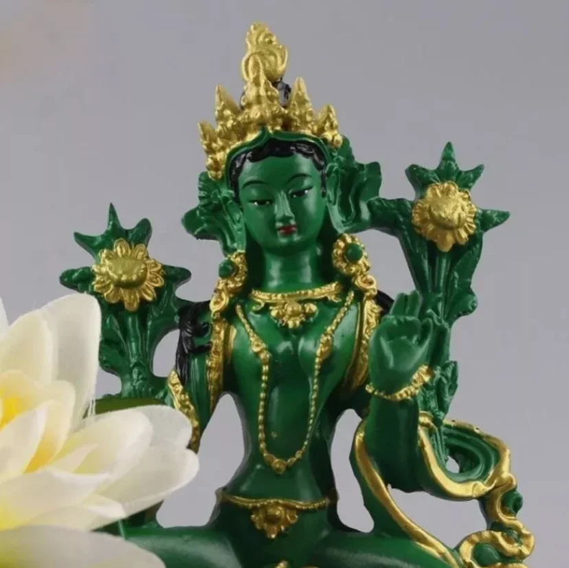 13.5*7cm Fashion China Bodhisattva Tibetan Buddhism Statue Green Tara Buddha