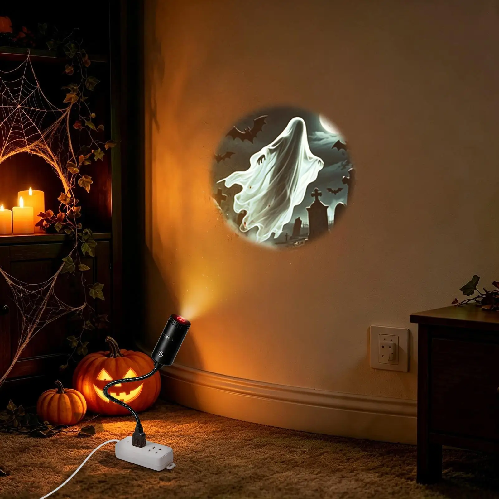 Halloween Projector Light 6-Pattern USB Adjustable LED Night Light For Halloween Christmas Atmosphere Mood Light Room Decoratior