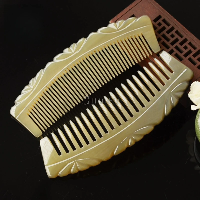 Wild Natural Buffalo Horn Comb Hairdressing Scalp Massage Half Moon Comb 14cm Anti-Static Styling Healthy Care Ergonomic Comb