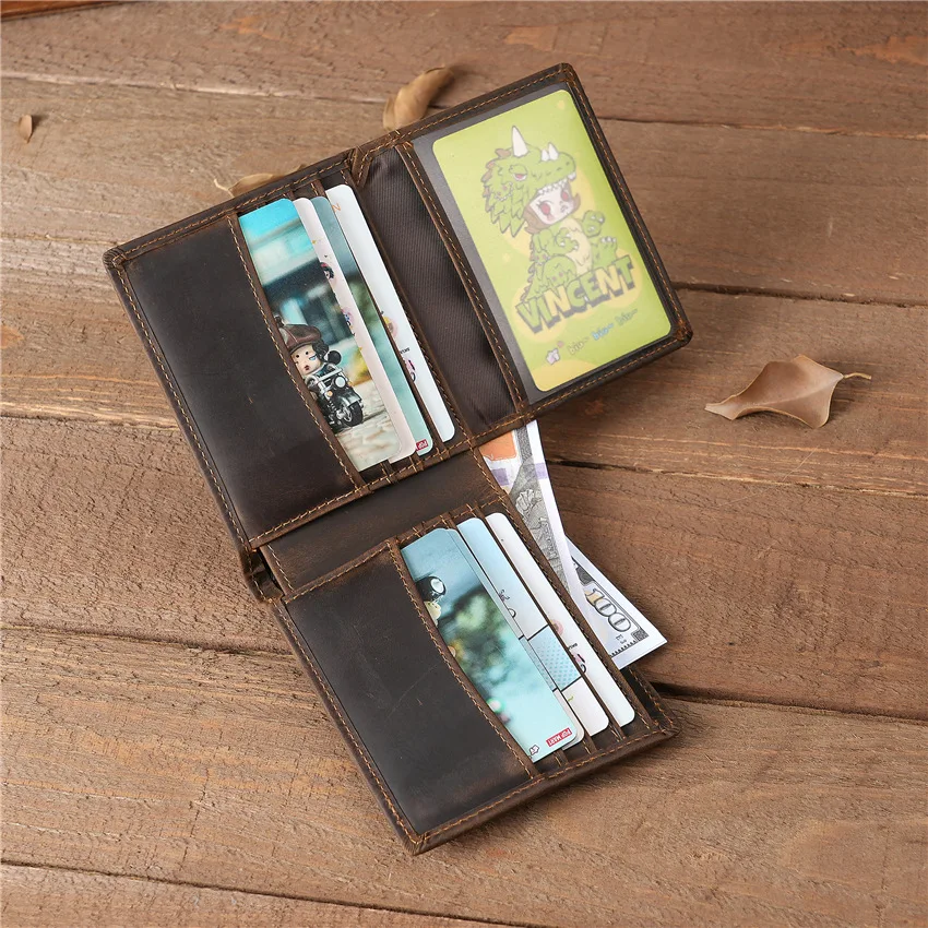 

1128/1129 Men's Bifold Short Leather Wallet, Retro Top Layer Cowhide Wallet, Multi Slot Crazy Maka Bag