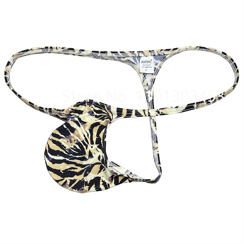 Men's Thongs Leopard Print Underwear Sexy Male Mini Bikini Briefs Lingerie G String Breathable Curvy Pouch Skimpy Silky Beach