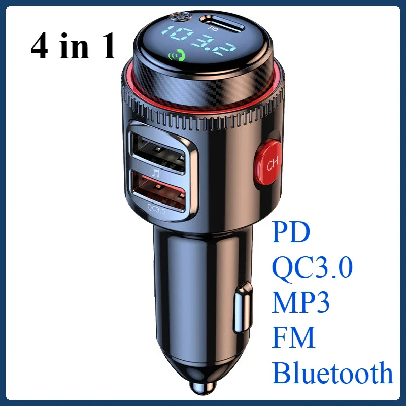 T23 4 in 1 PD 30W + QC3.0 Car Bluetooth Mp3 Player, Cigarette Lighter Type Car Bluetooth Hands-free FM Transmitter 12V 24V Radio